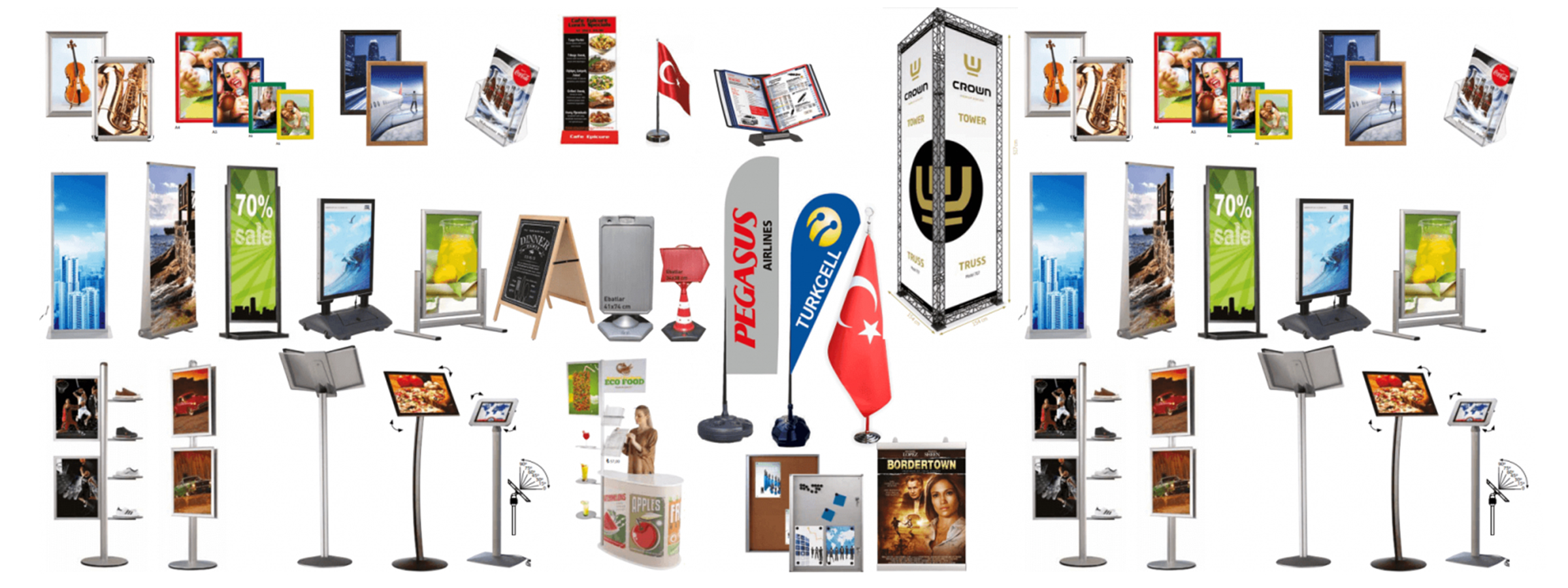 Display ürünler, markanızın veya işletmenizin görünürlülünü arttırmak için tasarlanmış, göz alıcı ve dikkat çekici reklam materyalleridir.